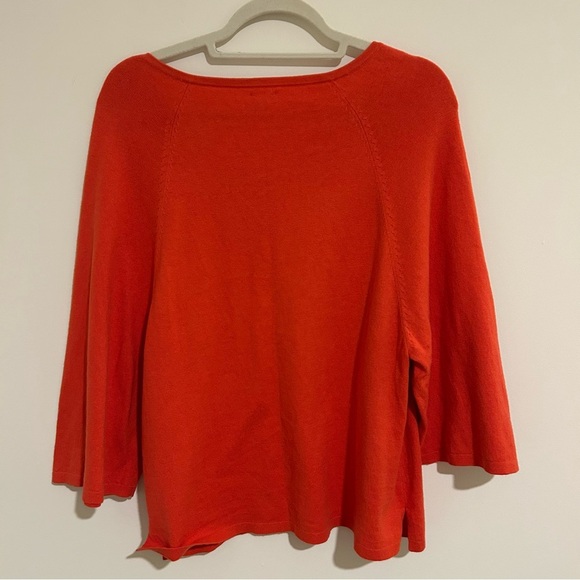 Anthropologie Moth Wide 3/4 Sleeve V Neck Cotton Cashmere Blend Red Sweater - Picture 5 of 6